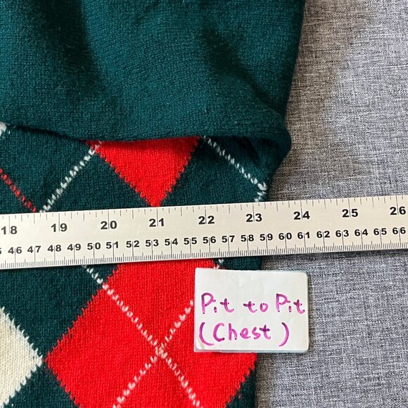 The Scotch House 100% Lambswool Argyle Wool Sweater - Men's Size 44 - Green Red - Picture 8 of 12